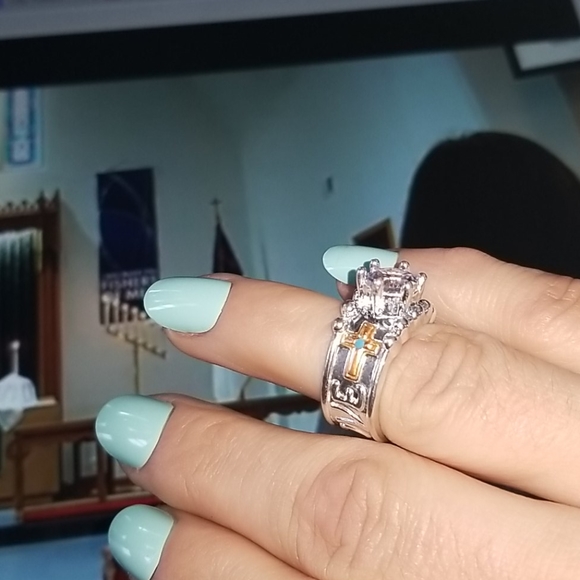 New Western Cross Chunky Ring Turquoise Sz… - Picture 10 of 11